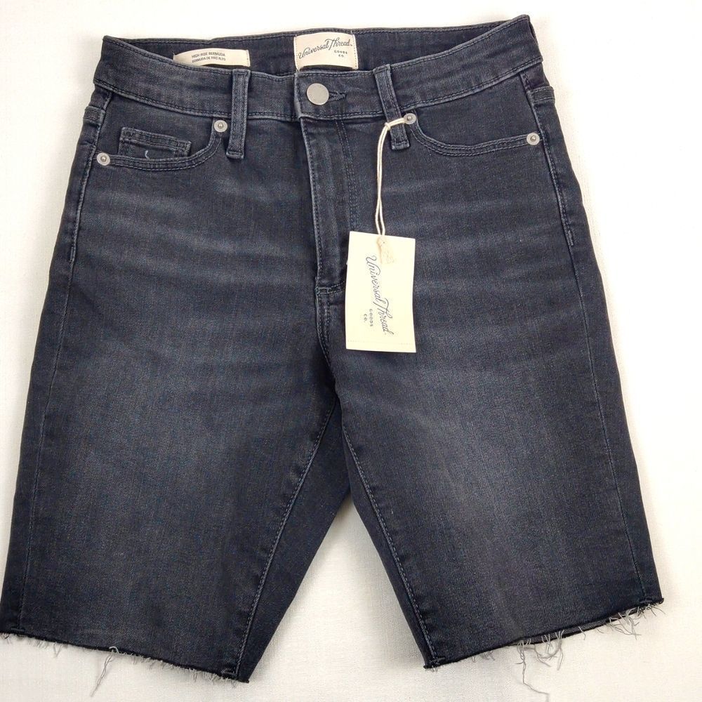 Universal Thread High Rise Bermuda Jean Shorts 00 New - Picture 2 of 7